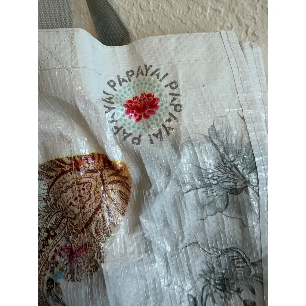 Papaya Art Butterfly Floral‎ Reusable Tote Bag Woven Shopper White Boho